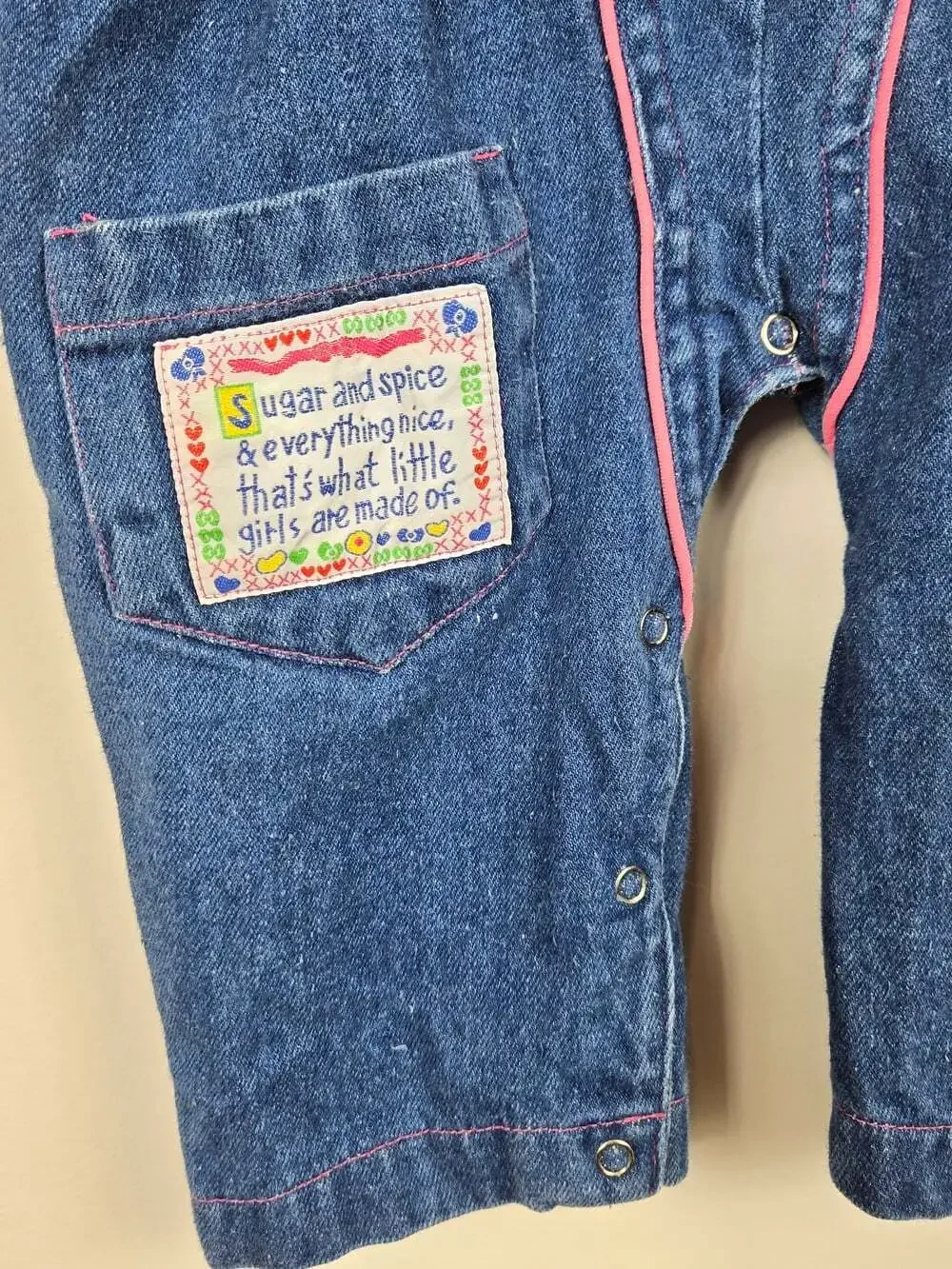 Vintage 90s Popsicle Baby Denim Romper 12M Sugar & Spice Embroidered